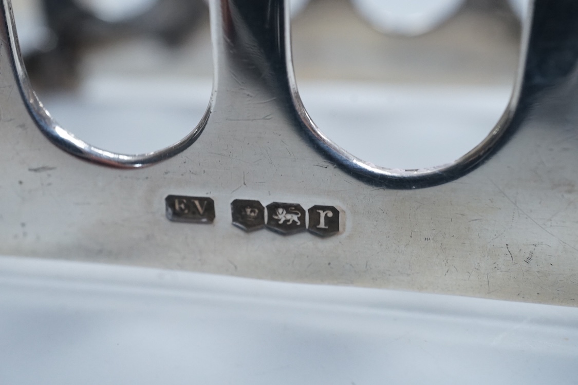 A pair of George V silver five bar toast racks, Viners Ltd, Sheffield, 1934, 75mm, 3.6oz.